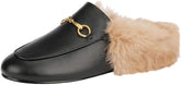 Fur Comfortable Leather Buckle Mules-Black
