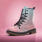 Vegan Leather Combat Boot- Pastel Pink & Blue Silver Stars