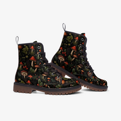 Vegan Leather Combat Boot- Dark Forest Mushrooms