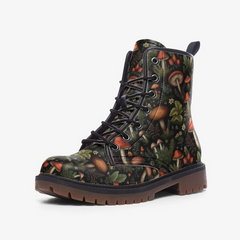 Vegan Leather Combat Boot- Dark Forest Mushrooms