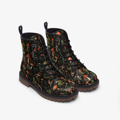 Vegan Leather Combat Boot- Dark Forest Mushrooms