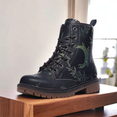 Vegan Leather Combat Boot- Forest Witch Moon