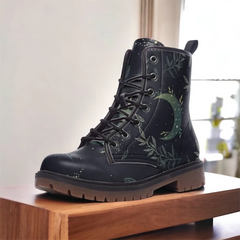 Vegan Leather Combat Boot- Forest Witch Moon