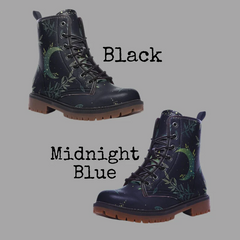 Vegan Leather Combat Boot- Forest Witch Moon