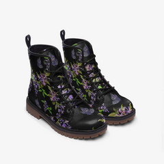 Vegan Leather Combat Boot- Dark Floral