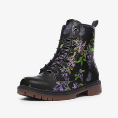 Vegan Leather Combat Boot- Dark Floral
