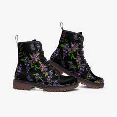 Vegan Leather Combat Boot- Dark Floral