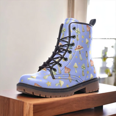 Vegan Leather Combat Boot-Periwinkle Mushrooms
