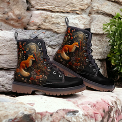 Vegan Leather Combat Boot- Magic Story Fables Forestcore Fox