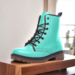 Vegan Leather Combat Boot- Aqua Blue Punk