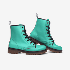 Vegan Leather Combat Boot- Aqua Blue Punk