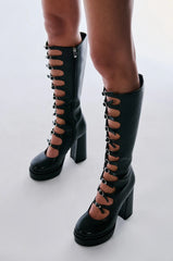 ARQA marigold black buckle up boot