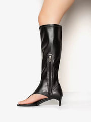 Mid Calf Boots Women's Open Toe Flip Flop Kitten Heel Elastic Sandal Boots