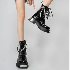 Black Lace Up Military Boots Womens
