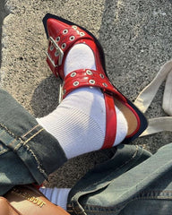 Buckle Leather Ballet Low Heel Flats