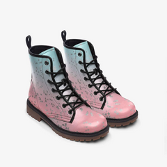 Vegan Leather Combat Boot- Pastel Pink & Blue Silver Stars