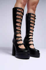 ARQA marigold black buckle up boot