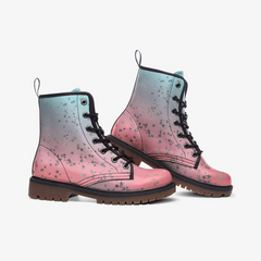 Vegan Leather Combat Boot- Pastel Pink & Blue Silver Stars