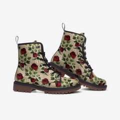 Vegan Leather Combat Boot- Gothic Red Roses