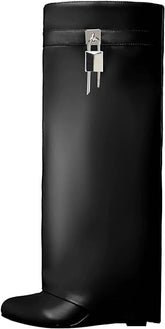 Fold Over Knee High Covered Wedge Heel Party Boots