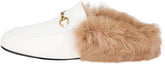Fur Comfortable Leather Buckle Mules-White Fur