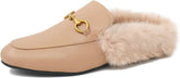 Fur Comfortable Leather Buckle Mules-Apricot Fur