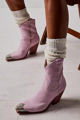 Women's Western Side Zipper Vintage Cowboy Boot- Purple