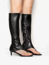 Mid Calf Boots Women's Open Toe Flip Flop Kitten Heel Elastic Sandal Boots