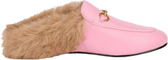 Fur Comfortable Leather Buckle Mules- Pink Fur