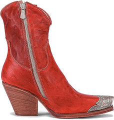 Women's Western Side Zipper Vintage Cowboy Boot- Red
