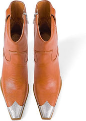 Women's Western Side Zipper Vintage Cowboy Boot-Tan