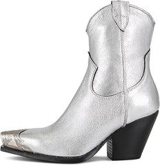 Women's Western Side Zipper Vintage Cowboy Boot- Silver