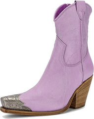 Women's Western Side Zipper Vintage Cowboy Boot- Purple