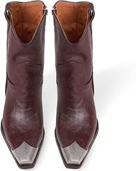 Women's Western Side Zipper Vintage Cowboy Boot-Brown