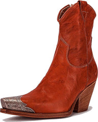 Women's Western Side Zipper Vintage Cowboy Boot- Red