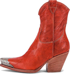 Women's Western Side Zipper Vintage Cowboy Boot- Red