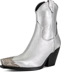 Women's Western Side Zipper Vintage Cowboy Boot- Silver