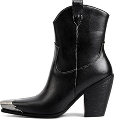 Women's Western Side Zipper Vintage Cowboy Boot-Black