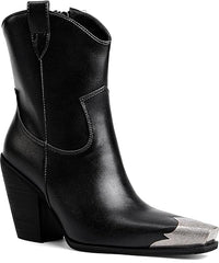 Women's Western Side Zipper Vintage Cowboy Boot-Black