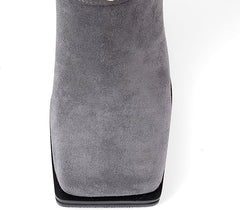 Chunky Heel Mid Calf Western Platform Motorcycle Boots-Dusty Blue