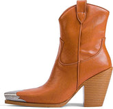 Women's Western Side Zipper Vintage Cowboy Boot-Tan