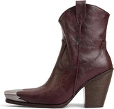 Women's Western Side Zipper Vintage Cowboy Boot-Brown