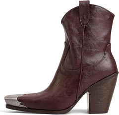 Women's Western Side Zipper Vintage Cowboy Boot-Brown