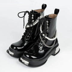 Black Lace Up Military Boots Womens