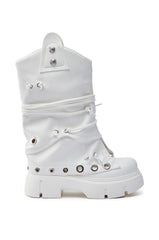 AZALEA WANG CAPIRE WHITE CINCHING COMBAT BOOTIE