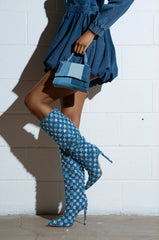 AZALEA WANG EVE DENIM KNEE HIGH EMBELLISHED BOOT