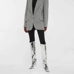 Metallic Pointed Toe High Stiletto Heel Knee