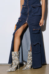 AZALEA WANG SIBYLLE BEIGE SNAKE COCKTAIL BOOTIE