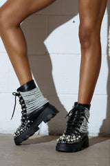Black Pearl Embellished Combat Bootie
