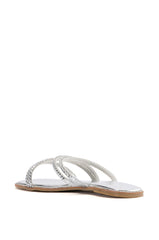 AZALEA WANG LEANDRA EMBELLISHED SLIP ON FLAT SANDAL IN SILVER